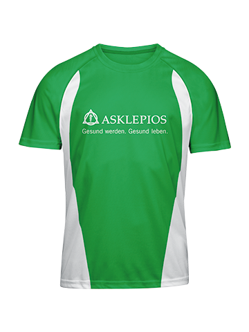 Bedrucktes Funktionsshirt für das Team von Asklepios mit dem das Unternehmen bei unterschiedlichen Firmenläufen an den Start geht.
