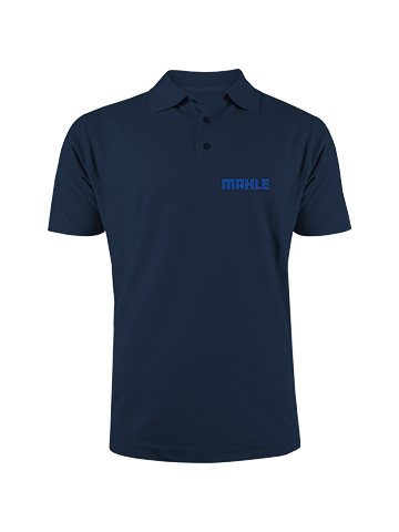 Besticktes Poloshirt als Sonderproduktion für das Unternehmen Mahle. Auf die Brust ist das Logo des Unternehmens gestickt.