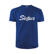 Das Shirt der Eigenmarke von DEE für das Traditionsunternehmen Sixtus für Pflegeprodukte ist blau und zeigt das Logo der Firma in weiß. Das persönlich gestaltete Corporate Wear Shirt überzeugt durch sein Design.
