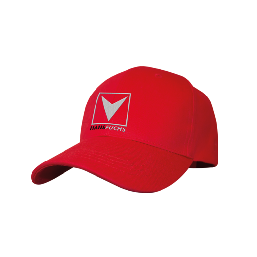 Die rote Cap wurde für das Bauunternehmen Hans Fuchs personalisiert.
