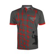 Hier zu sehen ist ein Hurricane Poloshirt das wir für das Porsche Badminton Team designed haben. Es zeichnet sich aus durch den roten Aufdruck auf dem grauen Shirt, der aussieht wie ein Badminton Netz. 