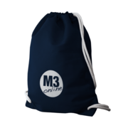 Baumwoll Gymbag in Navy mit dem M3 online Logo auf der Vorderseite. 