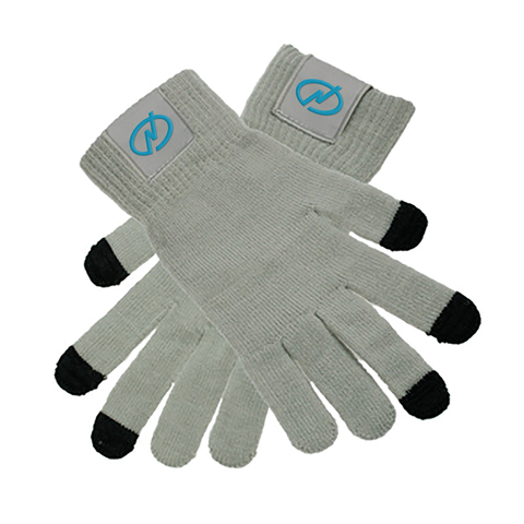 Die grauen Touch Handschuhe werden anhand von Stick oder Druck veredelt.