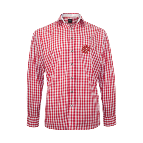 Rotkariertes Trachtenhemd im Landhausstil, veredelbar mit Ihrem Logo als Druck oder Stick.