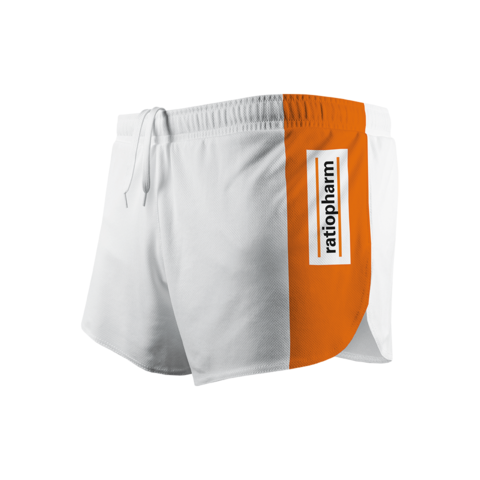Diese Sprinterhose haben wir für Ratiopharm designt. Der individuelle Entwurf ist in orange weiß gehalten - den typischen Farben des Pharmaunternehmens.