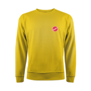 Sweater Sinalco in gelb mit rotem Logo Aufdruck. 