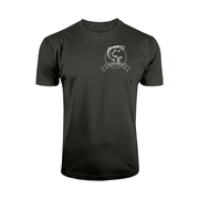Schwarzes T-Shirt, veredelt mit einem individuellen Aufdruck. 